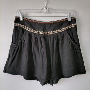 Elevenses Anthropologie Womens Black Embroidered Side Zip Skort Skirts Size 4